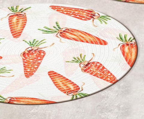 Round Braided Placemats Set of 4 Easter White Red Green Multi, Carrot Print Round Placemats for Dining Tables Kitchen Decoration 13 inch Round Table Mats -  (50% Cotton & 50% Polyester)