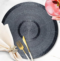 Glitz Handmade Beaded Charger Placemats - Set of 4 Handmade Beaded Placemats - Everyday Dining Essentials for Halloween, Harvest, Autumn, Fall, Holidays, Christmas - 13 Inch Round, Grey Charcoal