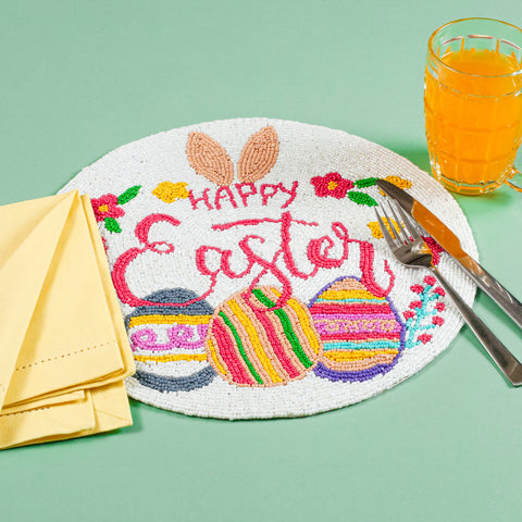 Round Beaded Placemats 13" Round,Placemats For Dining Table,Beaded Placemats, Beaded Charger Placemats,Holiday & Easter Beaded Placemats,Beaded Glitz Charger -Rust Yellow Purple Multi