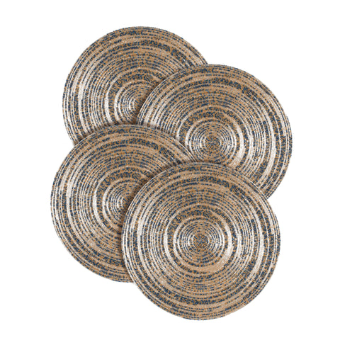 Farmhouse Beaded Placemat, Beaded Placemat Natural Gold Grey 13" Round Set of 4 Round Hand Beaded Charger Placemat - Hand Made by Skilled artisans - A Beautiful complement to Table décor
