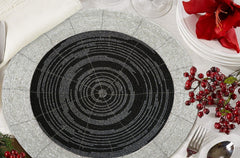 Farmhouse Beaded Placemat, Beaded Placemat Black Silver 13" Round Set of 4,Round Hand Beaded Charger Placemat - Hand Made by Skilled artisans - A Beautiful complement to Dinner Table décor