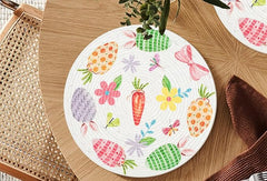 Round Braided Placemats Set of 4 Easter White Green Red Multi, Carrot and Egg Design Round Placemats for Dining Tables Kitchen Decoration 13 inch Round Table Mats -  (50% Cotton & 50% Polyester)