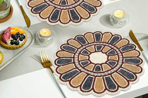 Round placemats,table mats,placemats for round table,table chargers,farmhouse placemats,brown placemats,round table set placemat,13” beaded christmas placemat,beaded chargers,beaded halloween placemat,beaded placemats 13 inches