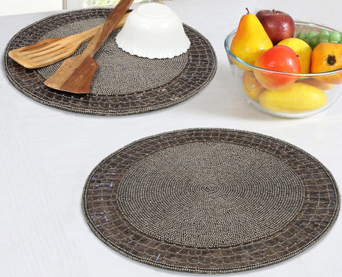 Round placemats,table mats,placemats for round table,table chargers,farmhouse placemats,brown placemats,round table set placemat,13” beaded christmas placemat,beaded chargers,beaded halloween placemat,beaded placemats 13 inches