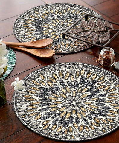 Round placemats,table mats,placemats for round table,table chargers,farmhouse placemats,brown placemats,round table set placemat,13” beaded christmas placemat,beaded chargers,beaded halloween placemat,beaded placemats 13 inches