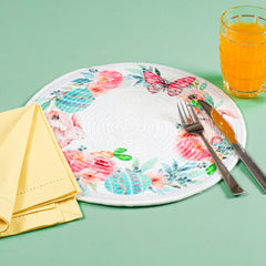 Round Braided Placemats Set of 4 Easter White Yellow Pink Multi, Rabbit Flower Round Placemats for Dining Tables Kitchen Decoration 13 inch Round Table Mats - (50% Cotton & 50% Polyester)