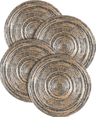 Farmhouse Beaded Placemat, Beaded Placemat Natural Gold Grey 13" Round Set of 4 Round Hand Beaded Charger Placemat - Hand Made by Skilled artisans - A Beautiful complement to Table décor
