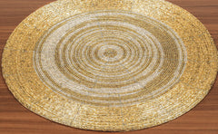 Farmhouse Beaded Placemat, Beaded Placemat Gold Neutral 13" Round Set of 4 , Round Hand Beaded Charger Placemat - Hand Made by Skilled artisans - A Beautiful complement to Your Table décor